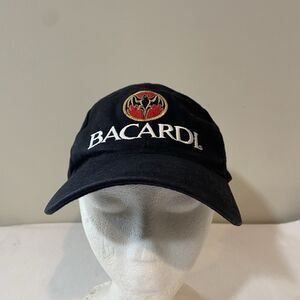 Bacardi mens Hat Cap Black with logo Trucker Embroidered Rum Promo adjustable